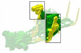 Montážní rámy namontované na rámech traktoru
