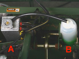 Single fill point (A) and overflow bottle (B)