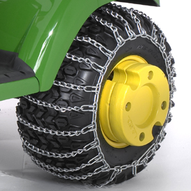 Tire chain with optional wheel weights on X728 Tractor