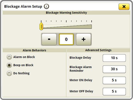 Blockage sensitivities and alarm delays are all set up on one easy-to-navigate screen