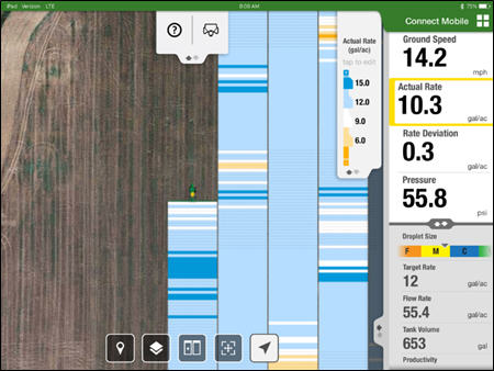 Connect Mobile actual rate map and pressure map in split screen gives the operator deeper understanding of machine performance