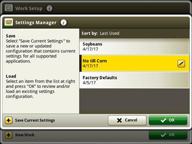 Settings Manager screen