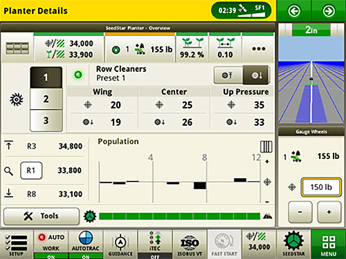 4600 CommandCenter™ Display and 4640 Universal Display view for row cleaners compatible with SeedStar 4HP