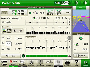 Écran du système IRHD illustrant le graphique de la pression au sol appliquée avec la console SeedStar™ 4HP