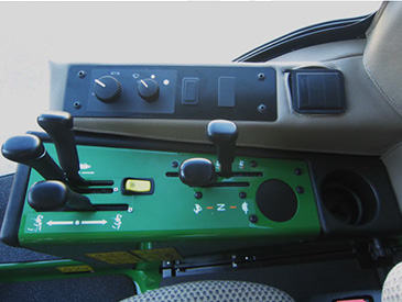 Right-hand controls, instruments, and cup holder
