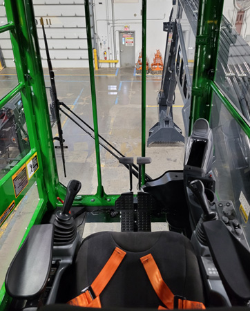 Inside the cab of a John Deere Forestry Swing Machine