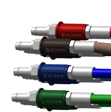 John Deere color-coded hydraulic hose handles