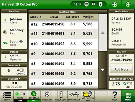Harvest Identification, Cotton Pro en el monitor CommandCenter™ 4600 Gen 4