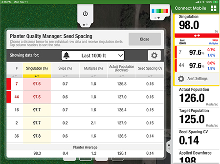 Planter Quality Manager screen