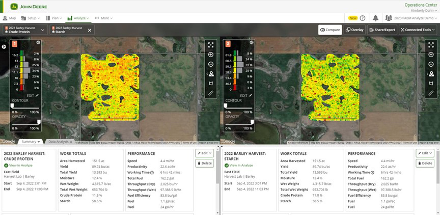 Yield and Protein map shown in Operations Center