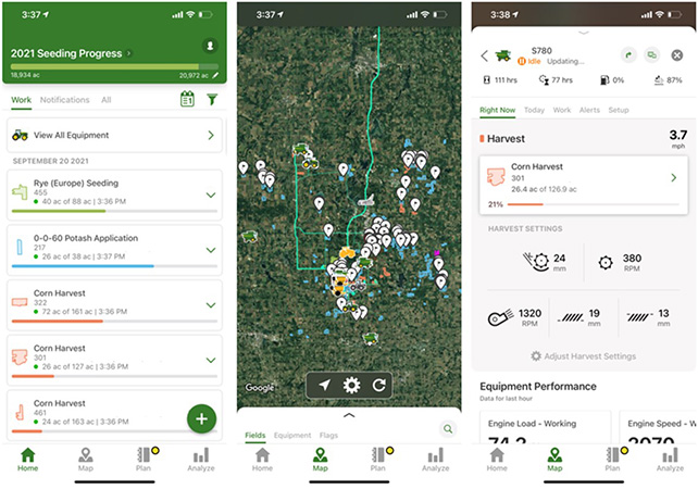 Home and Map in John Deere Operations Center™ application