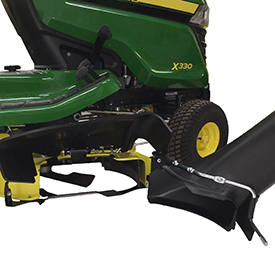 Rear MulchControl baffle removed to allow for chute installation (Mower shown on X330 Tractor)