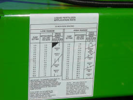 Fertilizer rate chart located on planter