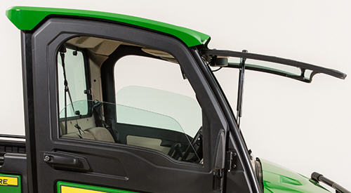 Partially-open door windows and fully-open windshield 