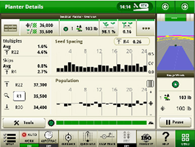 Sämaschinenfunktionsseite des SeedStar 4HP zum Saatgutabstand