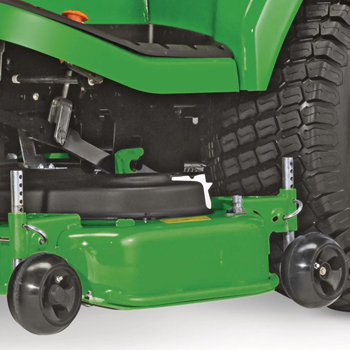 Easy-to-adjust mower wheel and mower side reinforcement