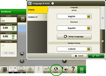 Switch between active and alternate language on the display