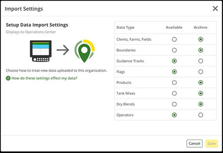 Operations Center import settings scale to all organizational changes