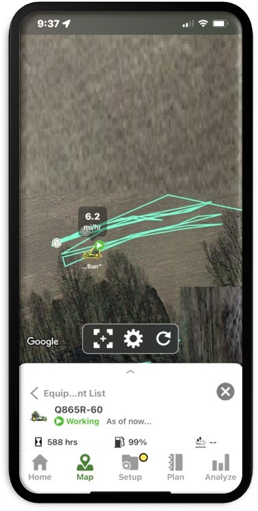Mobile view of Operations Center map showing GPS speed 