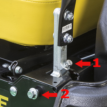 Motion-control lever gap (1) and tracking (2) adjustments