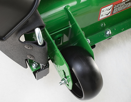 Mower deck wheels are double captured for durability