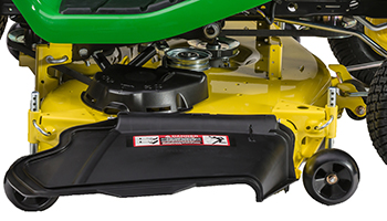 Right side of Accel Deep 48A Mower Deck (shown on X380 Tractor)