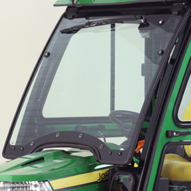 Windshield open to allow fresh air into cab