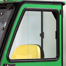 Sliding window in cab door shown in open position