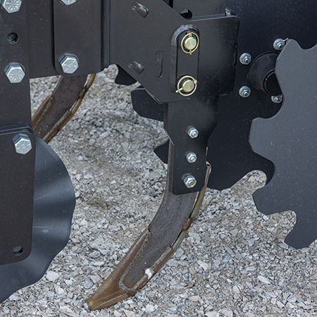 Pin-adjust depth on shank equipped row-units