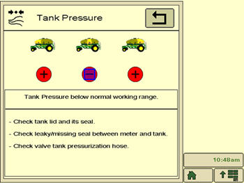 Tank pressure screen – minus indicate too little product