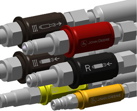 John Deere color-coded hydraulic hose handles             