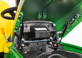 Under-hood gas lift makes it easy to access the engine
