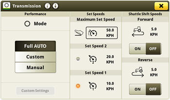Set speeds and shuttle shift speeds in the CommandCenter