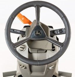 Leather-wrapped steering wheel shown