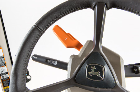 Close-up of leather steering wheel