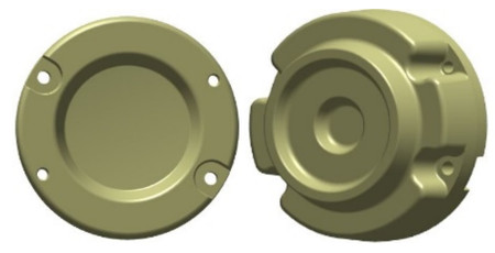 UC13499 32-kg (70-lb) cast-iron rear wheel weight (inner and outer face shown)